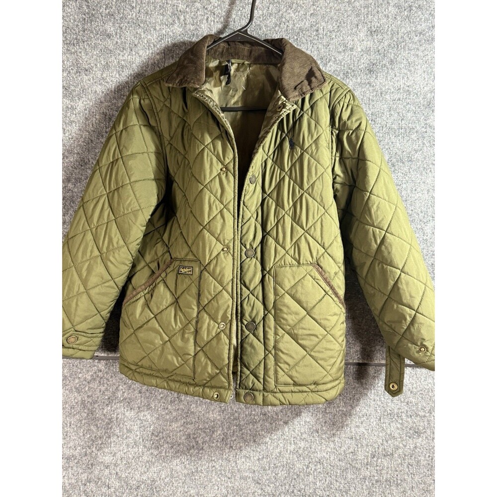 Polo Ralph Lauren Kids Green Quilted Barn Jacket Corduroy Collar Size M 10–12